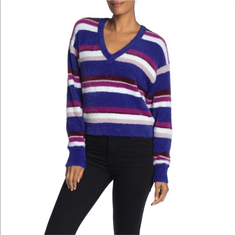 NEW Splendid Striped Fuzzy V-Neck Dolman Sweater